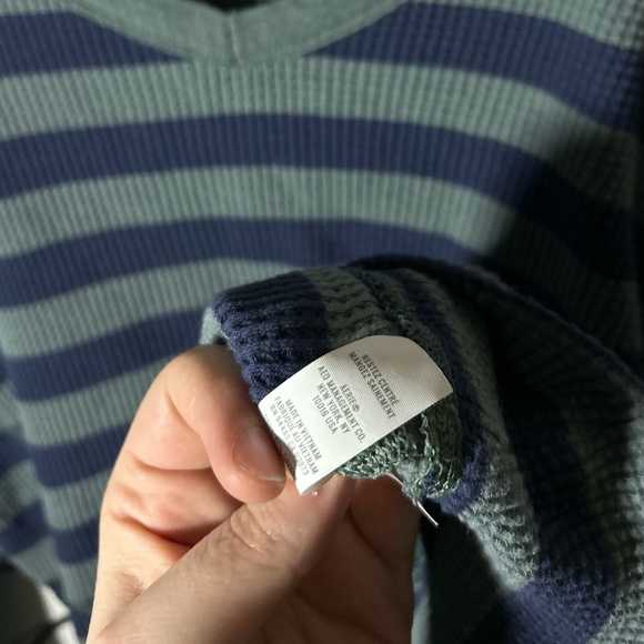 Offline by Aerie Oversized V-Neck Blue + Green Striped Thermal Long Sleeve, Sm - Picture 7 of 8